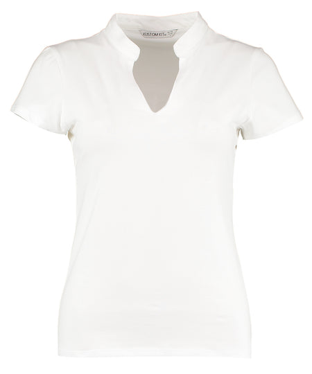 Women's corporate short-sleeved top v-neck mandarin collar (regular fit)