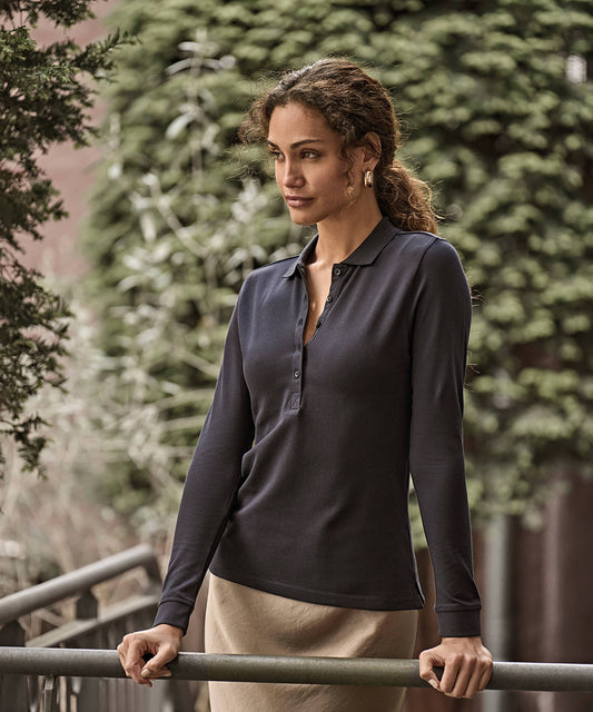 Womens luxury stretch long sleeve polo (146)