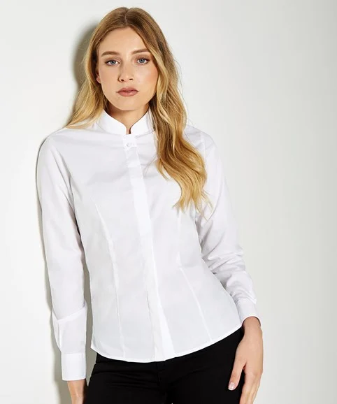 Womens Manderin Coolar Long Sleeve Shirt